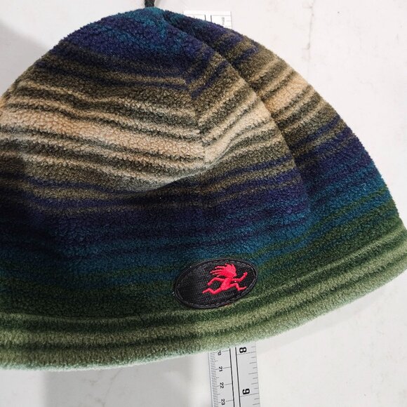 1990 Vintage Shred Alert USA Skull Beanie Fleece Stripe Tassel & Logo Green - Picture 4 of 5